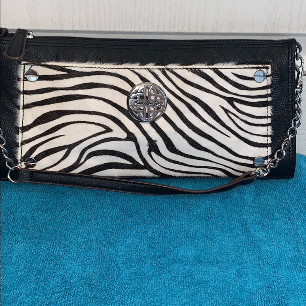 EUC soft pebbled leather/calf hair clutch